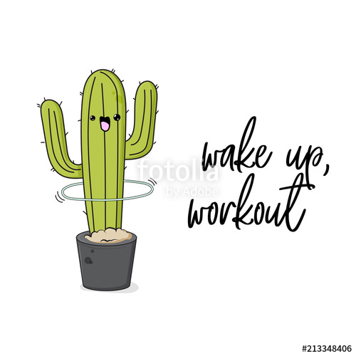 Vector funny cactus illustration with hula hoop and text.