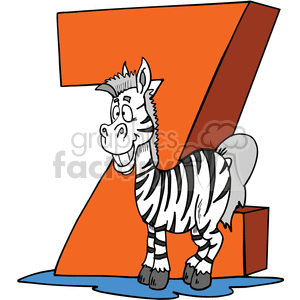Cartoon letter Z with funny Zebra clipart. Royalty.