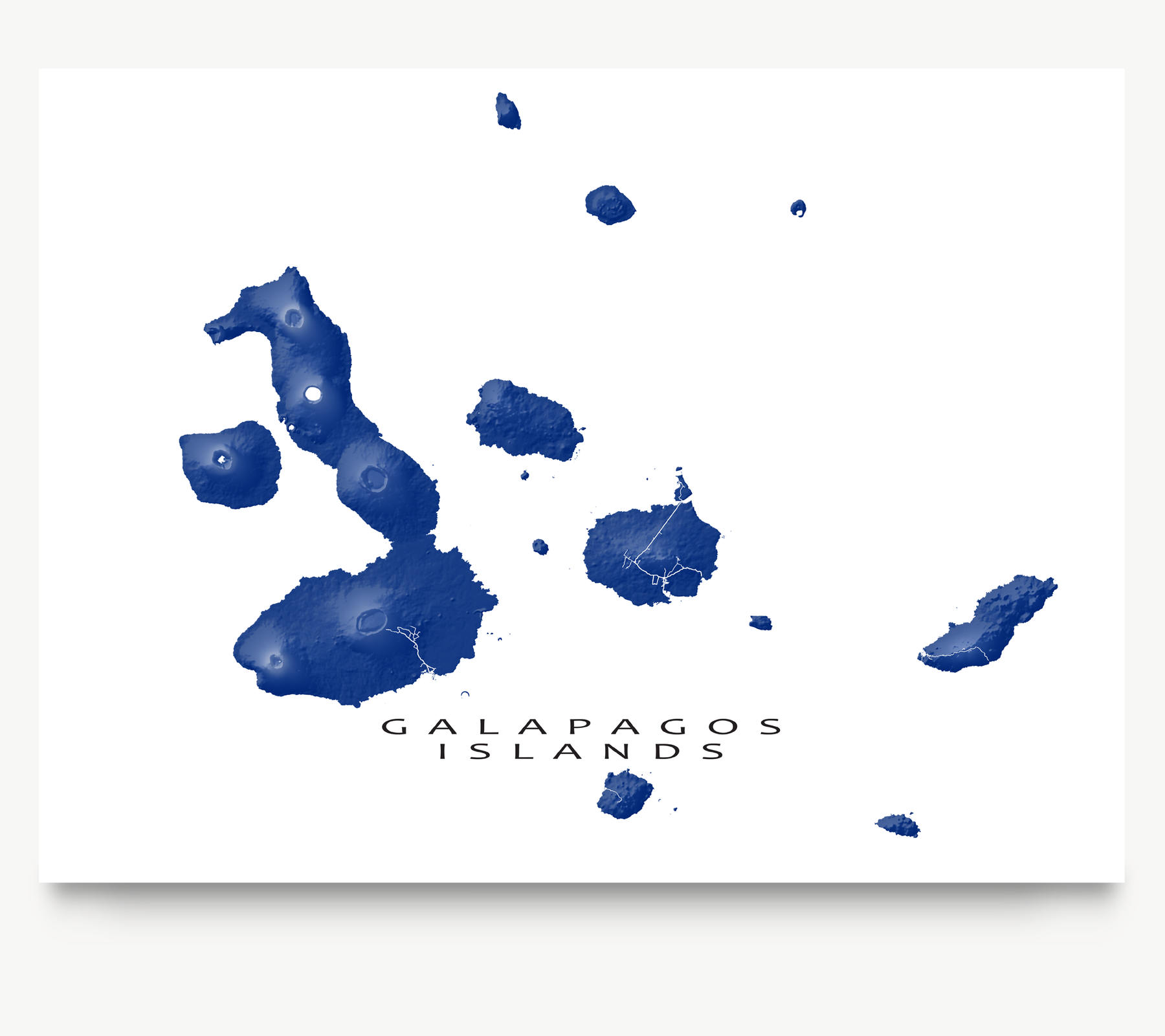 Galapagos Islands Map Print, Ecuador, Colours.