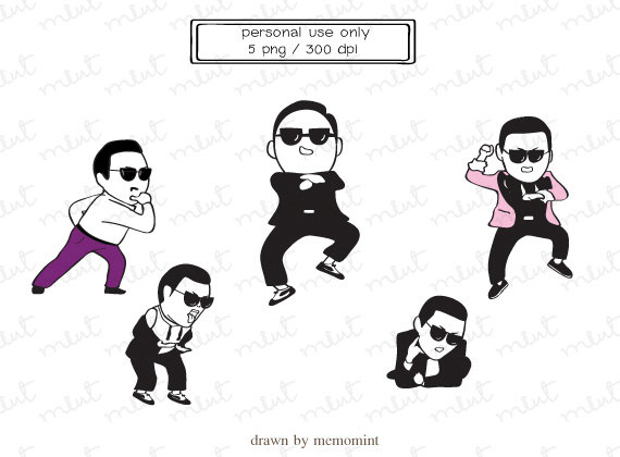 50% OFF SALE 5 Gangnam Style Action Digital Clip art by memomint.