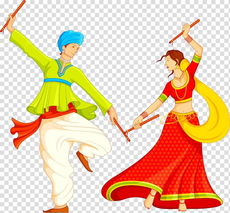 Garba Dandiya Raas , Indian dance , two girl in red and green suits.