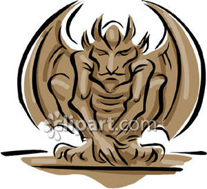 Solemn Stone Gargoyle Royalty Free Clipart Picture.