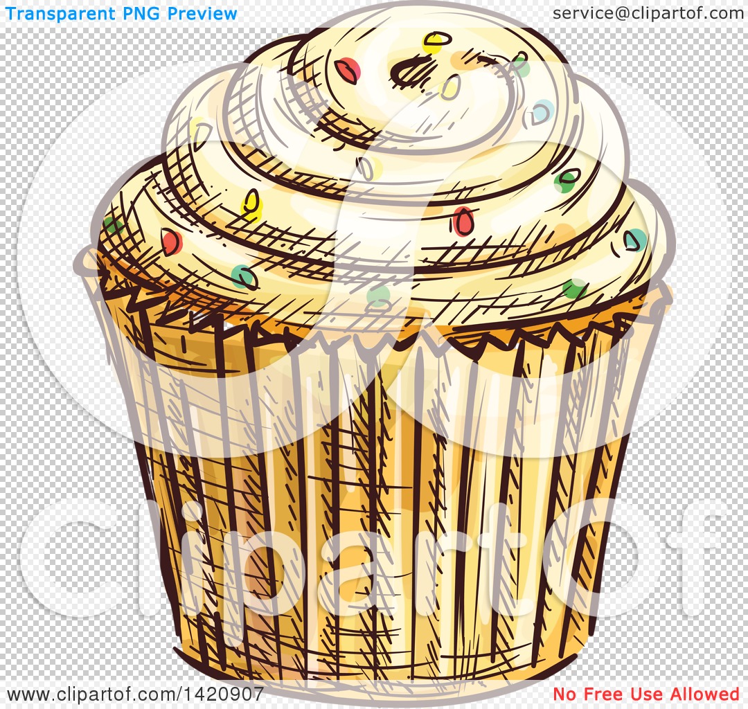 Clipart of a Sketched and Color Filled Cupcake Garnished with.