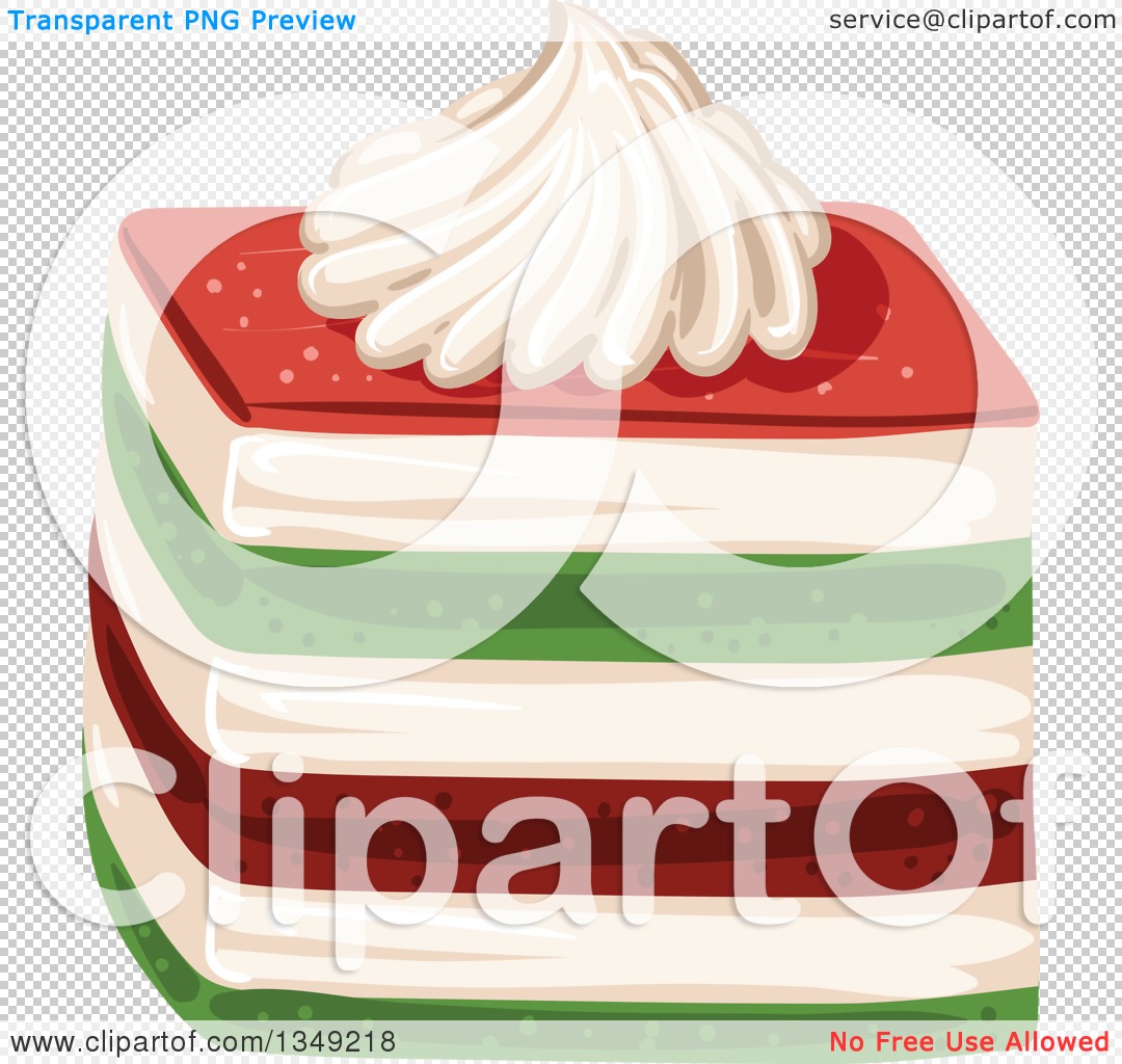 Clipart of a Red Cream and Green Layered Cake Garnished with Cream.