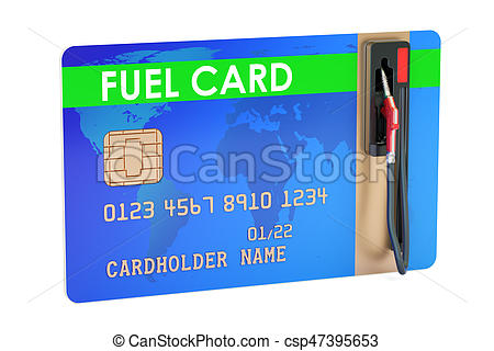 Fuel card with gas pump nozzle, 3D rendering.