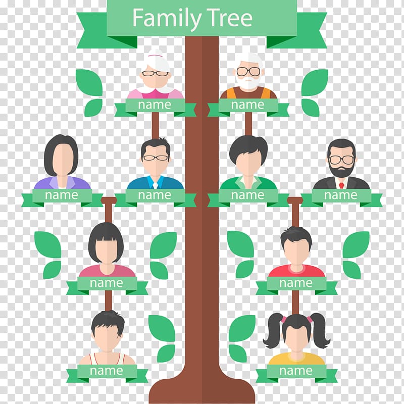 Illustration of three generation family tree, Family tree.