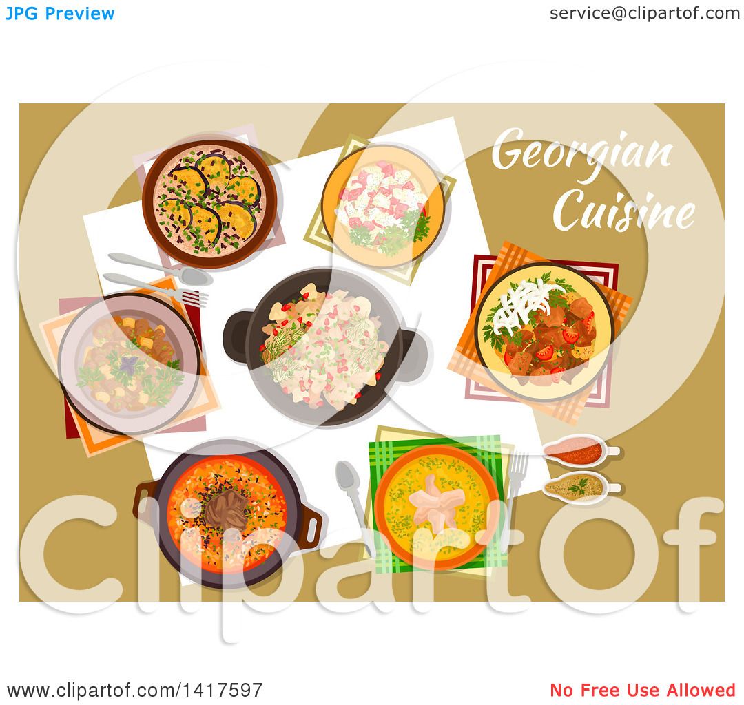 Clipart of a Table with Georgian Cuisine and Text.