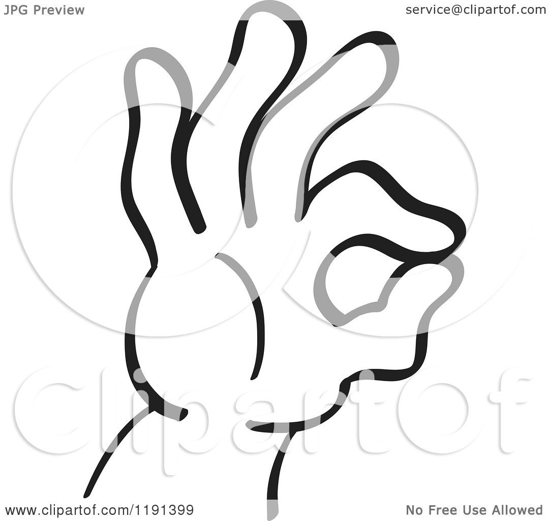 Clipart of a Black and White Hand Gesturing Ok.