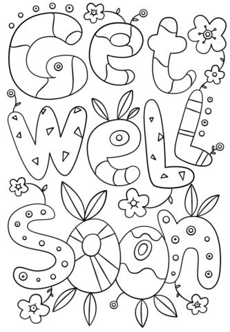Get Well Soon Doodle coloring page.