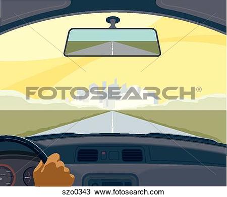 Drawing of View from the inside of a car on a highway szo0343.