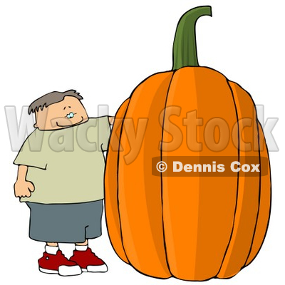 Boy Standing Beside a Giant Halloween Pumpkin Clipart © Dennis Cox.