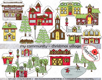 My Community Christmas Village Clipart by Poppydreamz.