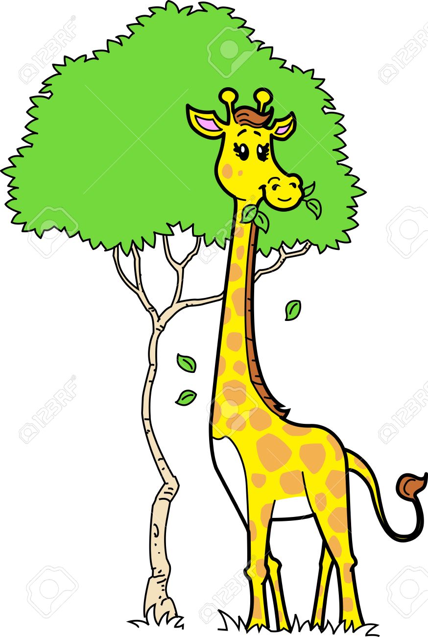 Giraffe Eating Leaves Clipart.