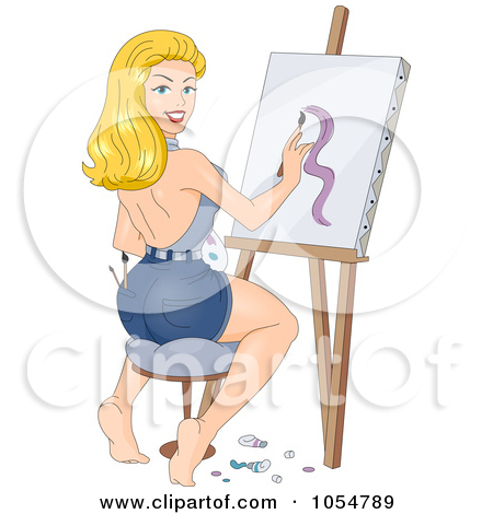 artist clipart 1247728 Clipart Of A Girl Artist Painting A Canvas.