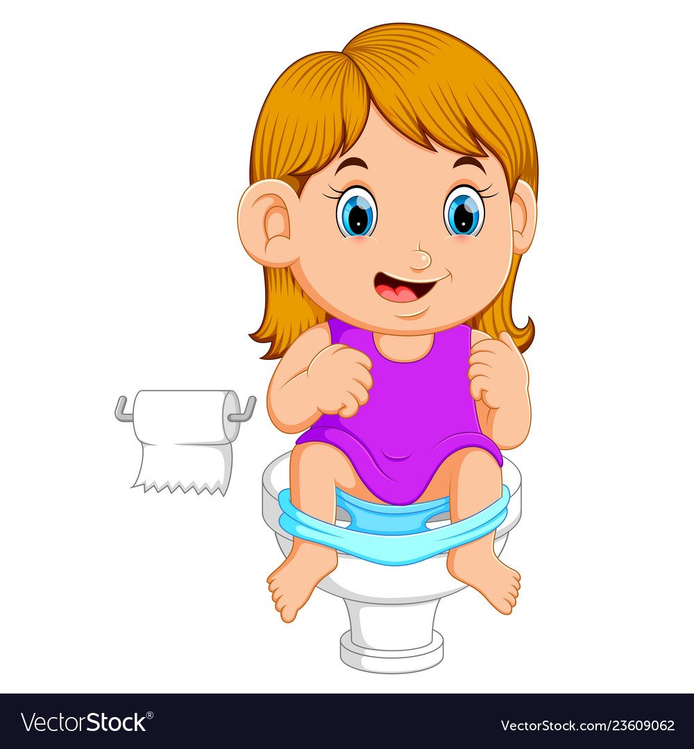 A girl using toilet.