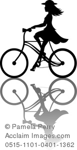 Clip Art Image of a Girl Riding a Bike Silhouette.