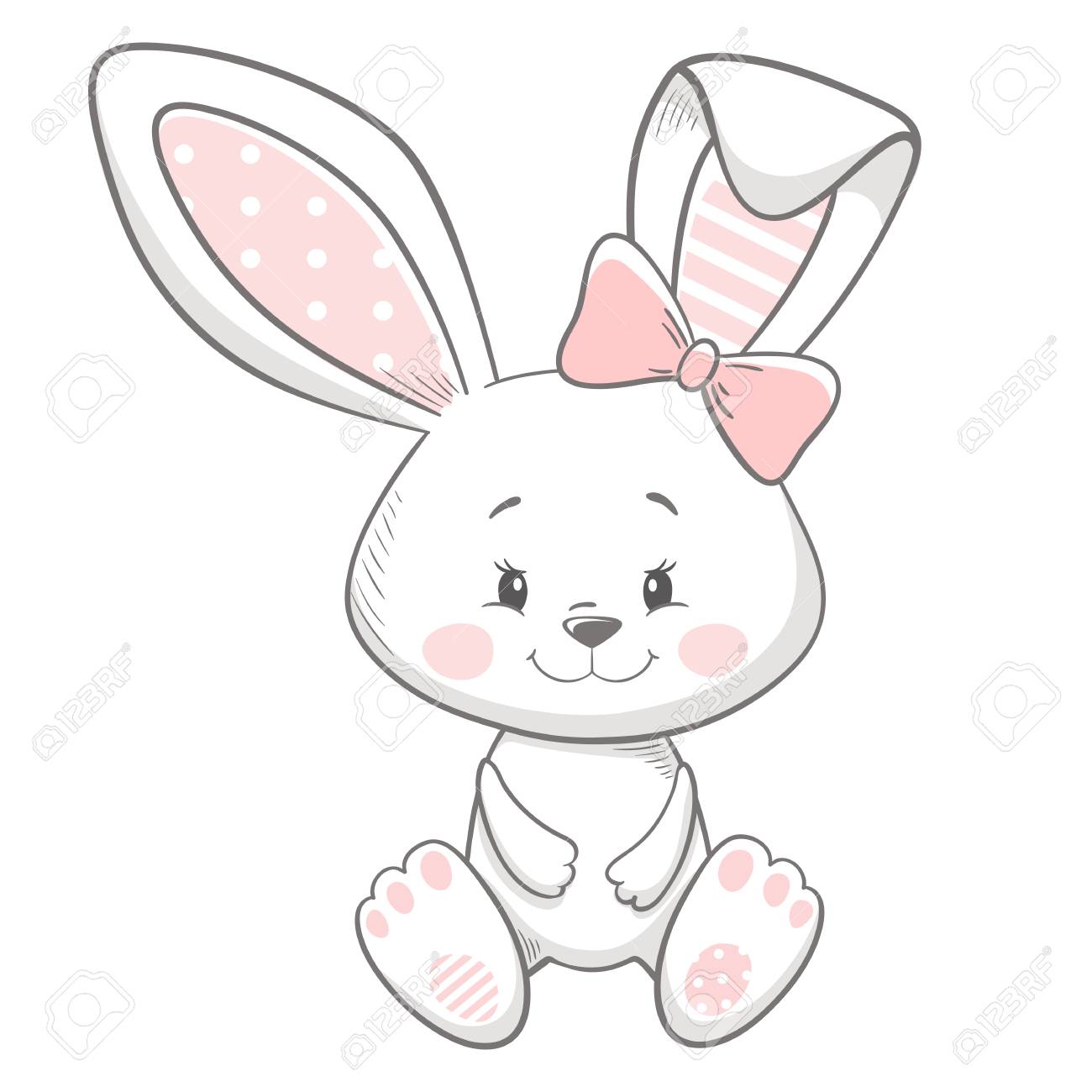 Bunny cute print. Sweet baby girl shower card. Hare fashion child...