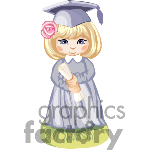 Clipart of A Little Girl in a Graduation Cap and Gown Holding her.