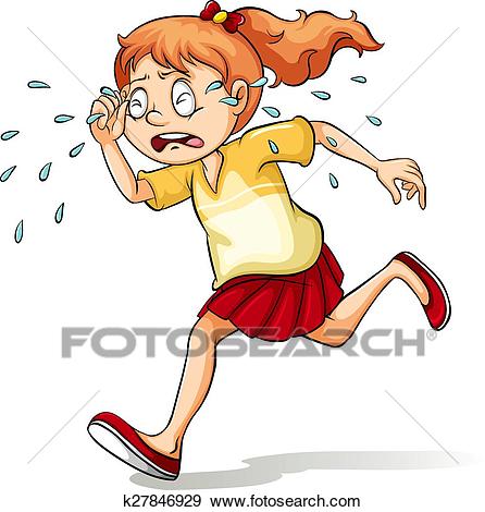 A girl crying a river Clip Art.