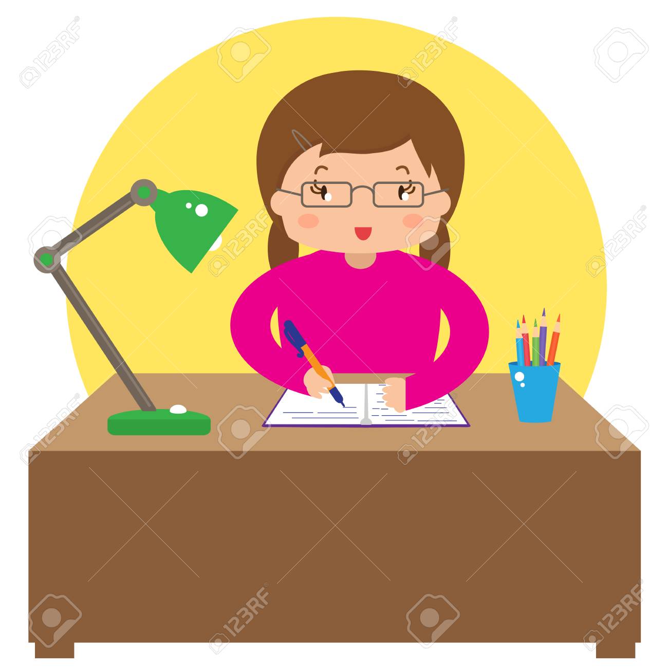 clipart of girl doing homework