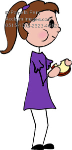 Clip Art Illustration of a Stick Figure Girl Eating a Sandwich.