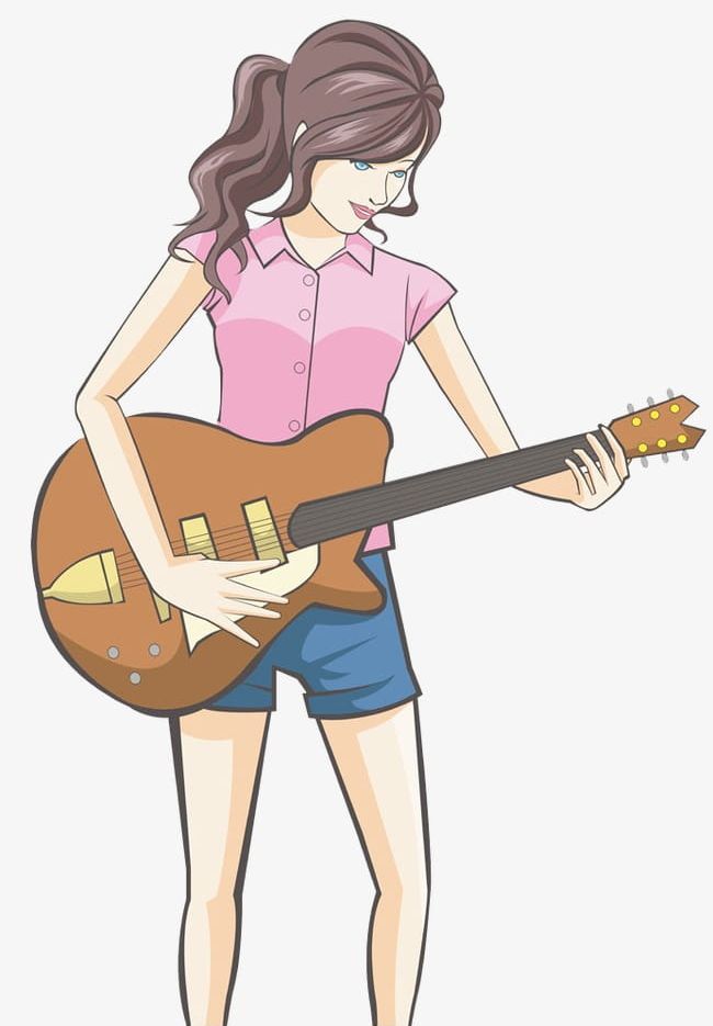 Girl Playing The Guitar PNG, Clipart, Bass, Cartoon, Girl.