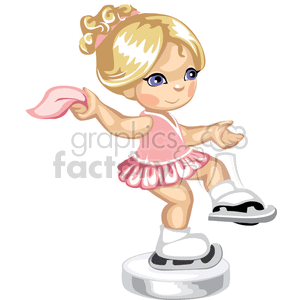 A little girl in a short pink dress ice skating clipart. Royalty.