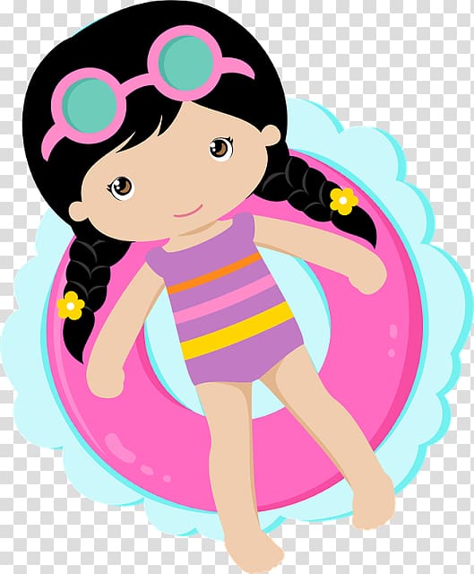 Girl\'s pink outfit illustration, Party Drawing Swimming pool.