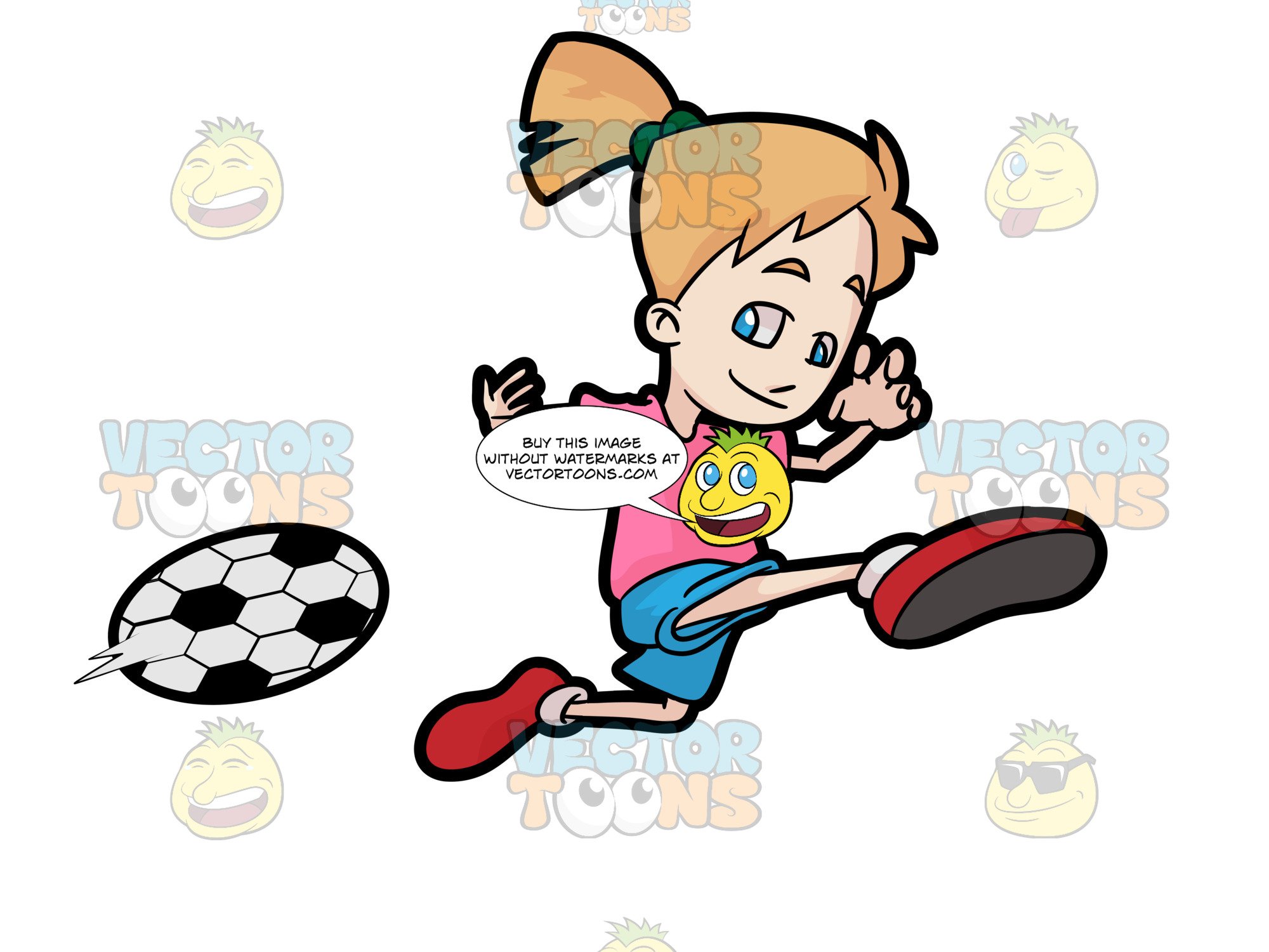 A Happy Girl Kicking A Soccer Ball.