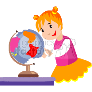 A Girl Student Looking at a Globe clipart. Royalty.