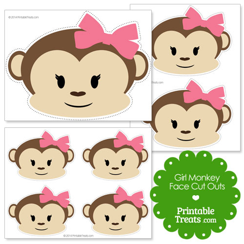 Printable Girl Monkey Face Cut Outs.