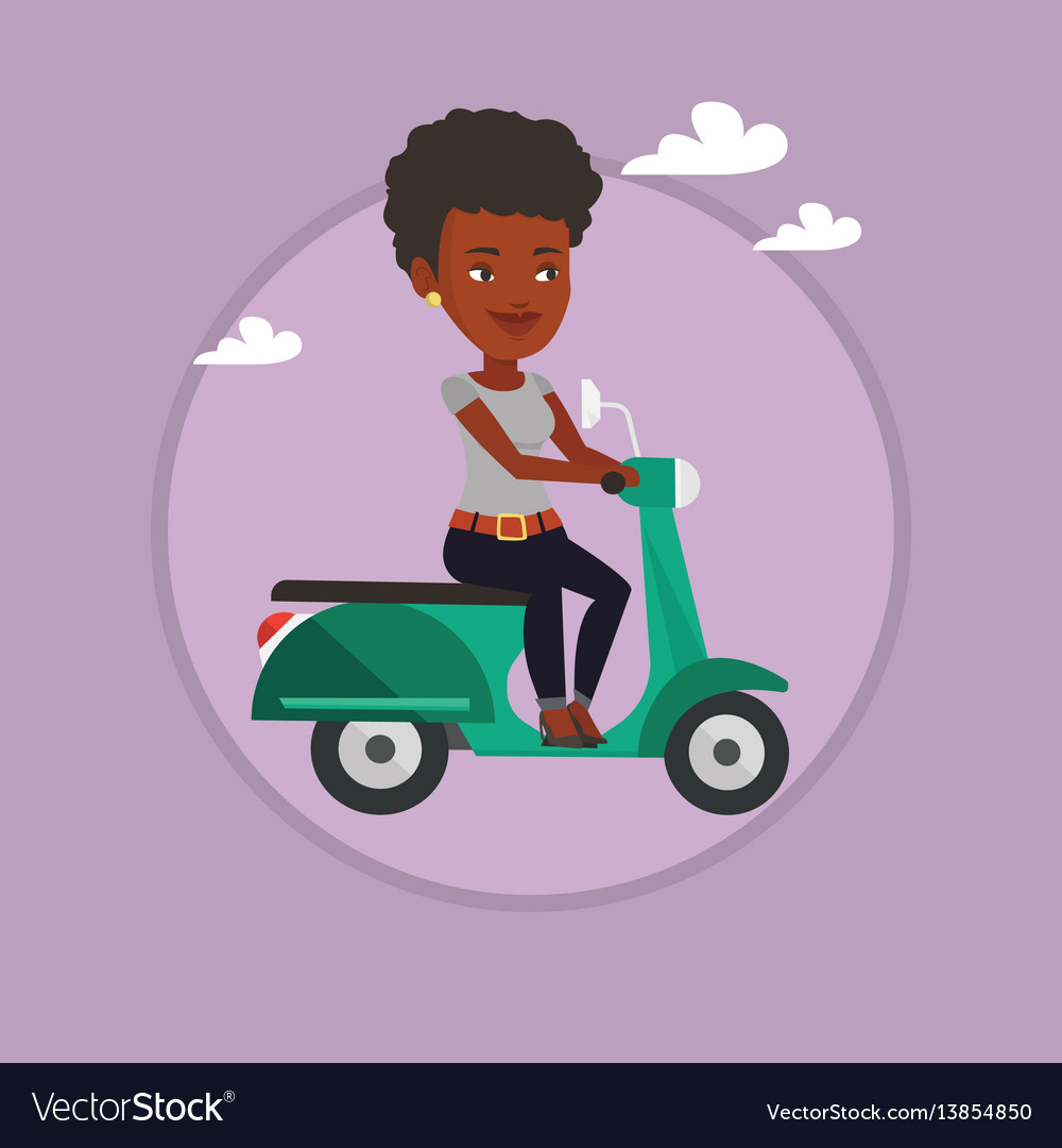 Woman riding scooter.