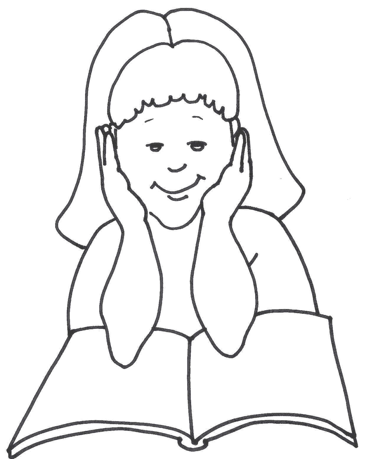 Girl Reading A Book Clipart Black And White.