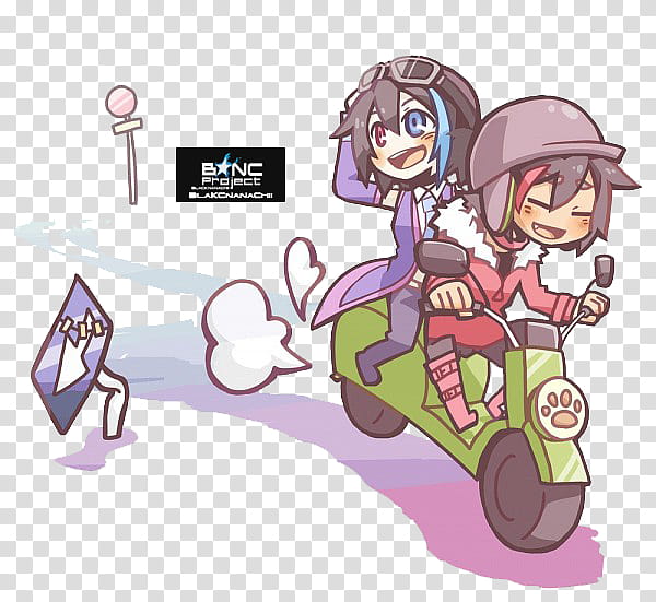 Yokune Ruko and Rook Render, boy and girl riding on.