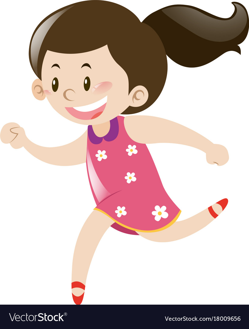 Little girl in pink dress running.