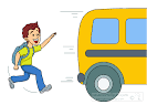 Girl running from school bus clipart.