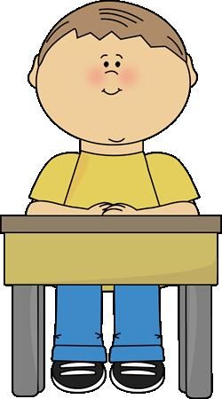boy sitting at school desk clipart.