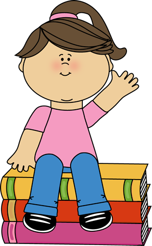 Girl Sitting on Books and Waving Clip Art.