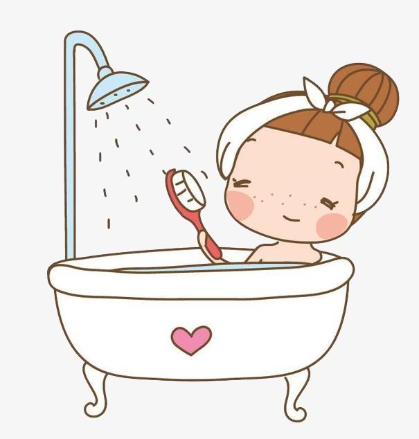 Cartoon Girl Taking A Bath.