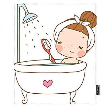 Amazon.com: Moslion Girl Throw Blanket Cute Girl in Bathtub.
