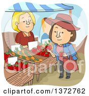 Clipart of a Line of People at a Food Vendor.