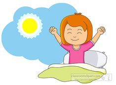 Girl Waking Up And Stretching In The Morning Classroom Clipart.