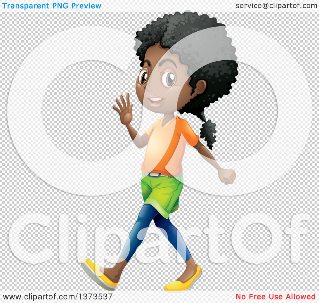 Clipart of a Casual Black Girl Walking and Waving.