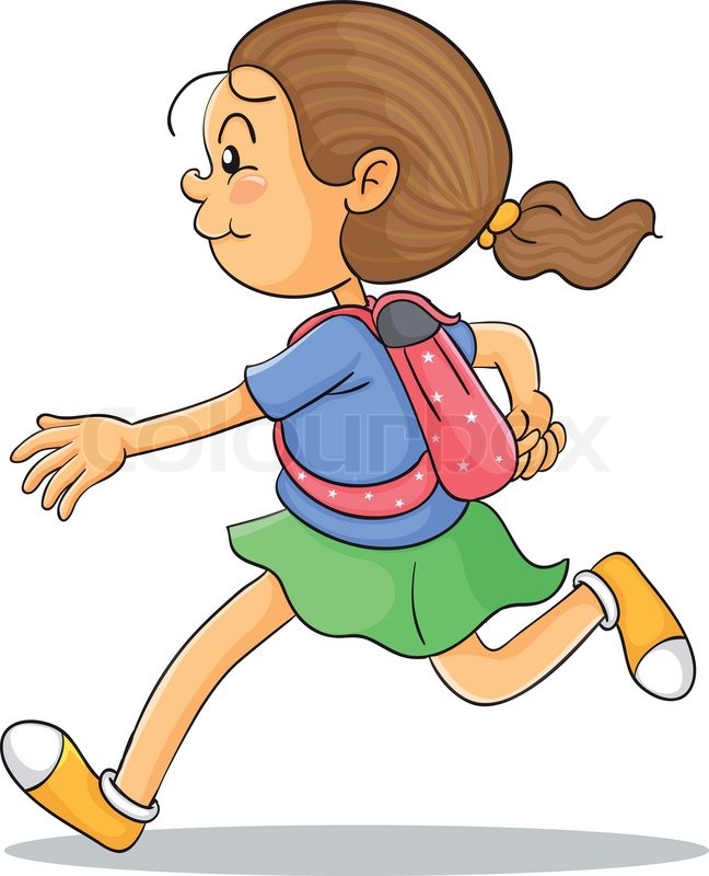A Girl Walking To School Clipart.