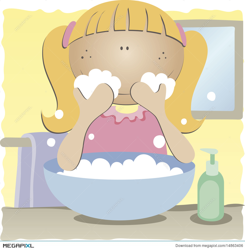 Girl Washing Her Face Illustration 1486340 #348540.