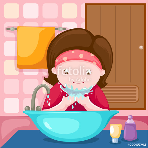 girl washing her face in bathroom