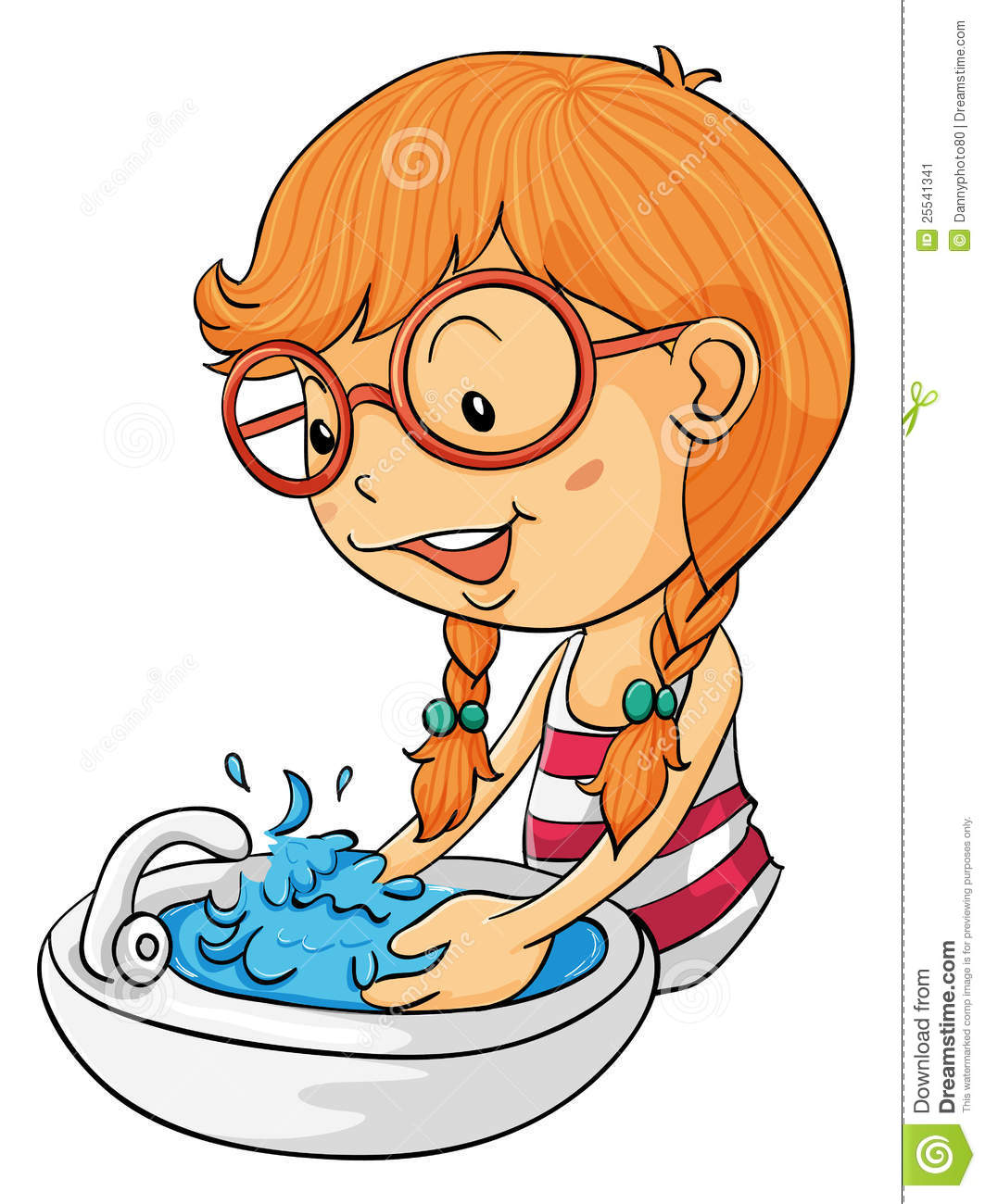 Girl Washing Hands Clipart.