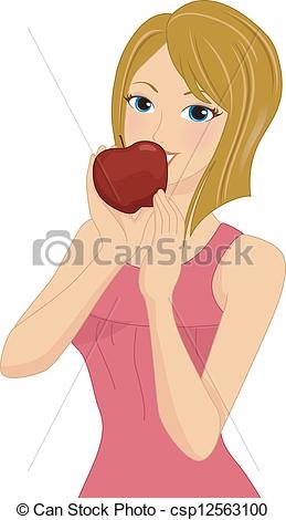 Girl Eating Apple Clipart.