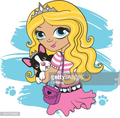 Girl and her cute puppy Clipart Image.