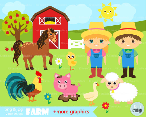 Farm Animals Clip Art Sheep Clipart Horse Clipart by KriiCreations.